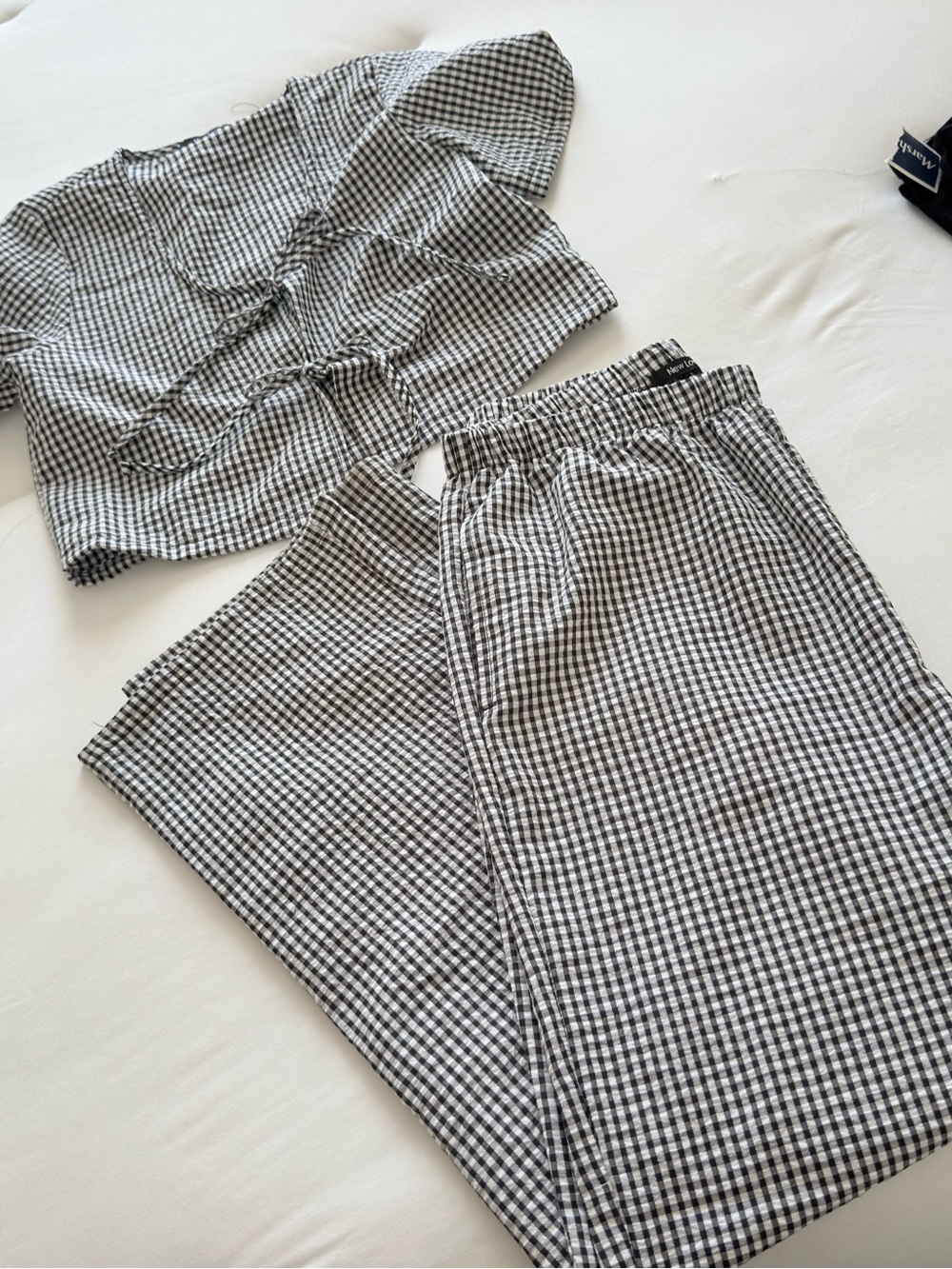 New Look Black & White Gingham Elastic-Waist Joggers Set
